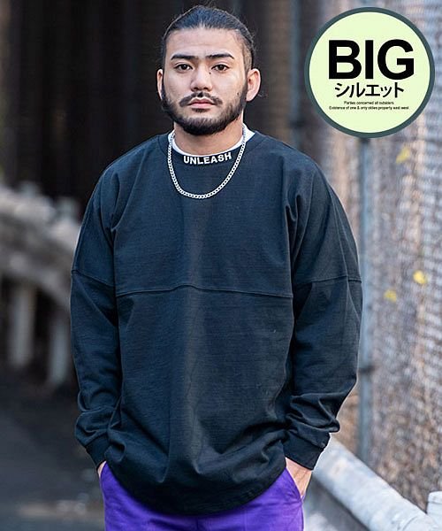 キャバリア Cavaria Cavaria バックアーチ発泡プリントクルーネック長袖ビッグtシャツ 長袖tシャツ メンズ ブランド ロンt 無地 ビッグシルエット 夏 春 インナー トップ Magaseek