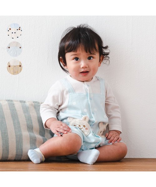 Kids Zoo(キッズズー)/【子供服】 kid´s zoo (キッズズー) ドット柄サロペット付オール・ロンパース 70cm，80cm W16710/ブルー