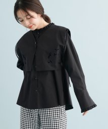 VIS(ビス)/刺繍衿付きフリルスタンドシャツ/ブラック（01）