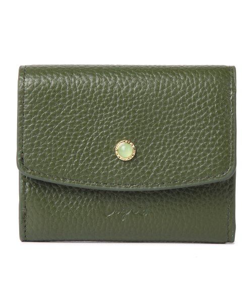 UNGRID bag(アングリッド　バッグ)/牛革天然石ブローチ　フラップ三つ折りミニ財布/グリーン