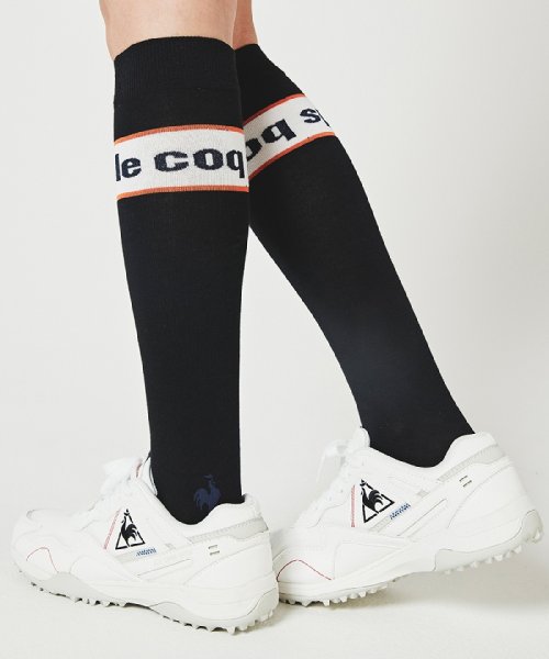 le coq sportif GOLF (ルコックスポルティフ（ゴルフ）)/ライン入りロゴジャカードハイソックス(抗菌防臭/足底パイル/足底サポート)/ネイビー