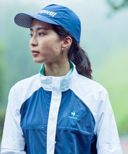 le coq sportif GOLF (ルコックスポルティフ（ゴルフ）)/【上下セット】レインウェア(袖取り外し可/耐水圧：B法20，000mm/透湿性：B1法30，000g/平方メートル・24hrs)/ネイビー×ホワイト×グリーン