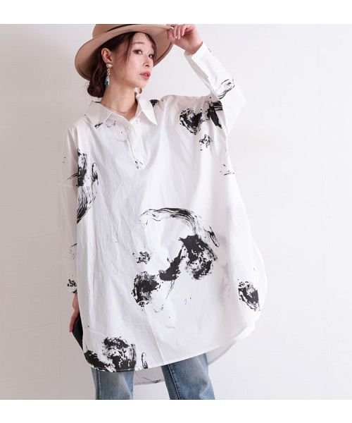 セール 大きいサイズ レディース ビッグサイズ モノトーンデザインチュニックシャツ ゴールドジャパン Gold Japan Magaseek