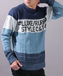 LUXSTYLE(ラグスタイル)/LUXE/R(ラグジュ)ジャガードボーダーニット/ニット メンズ セーター ボーダー 配色 ロゴ ジャガード編み/ブルー