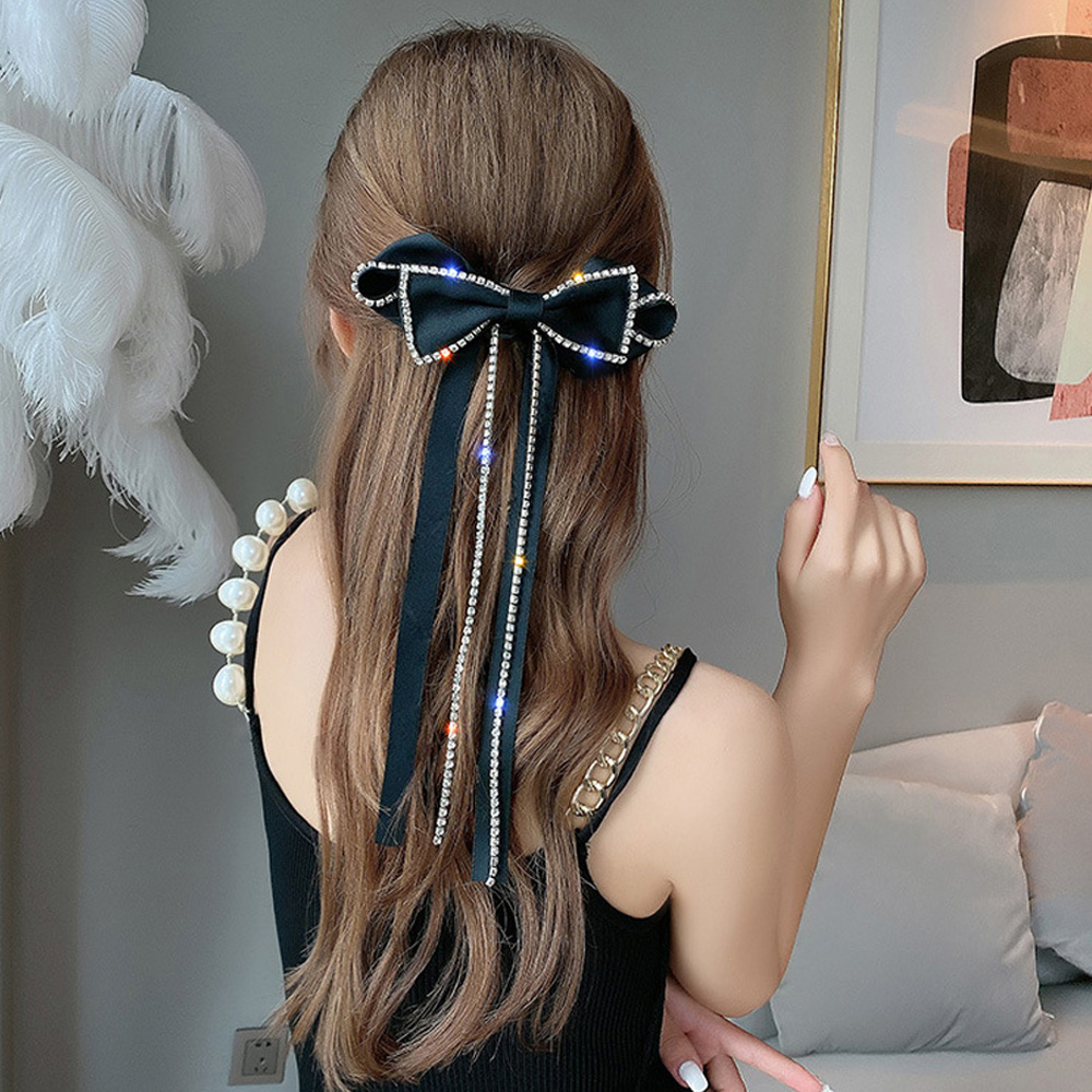 本物の ビッグリボン 黒 バレッタ 韓国 オルチャン ヘアピン 髪飾り ヘアアクセ