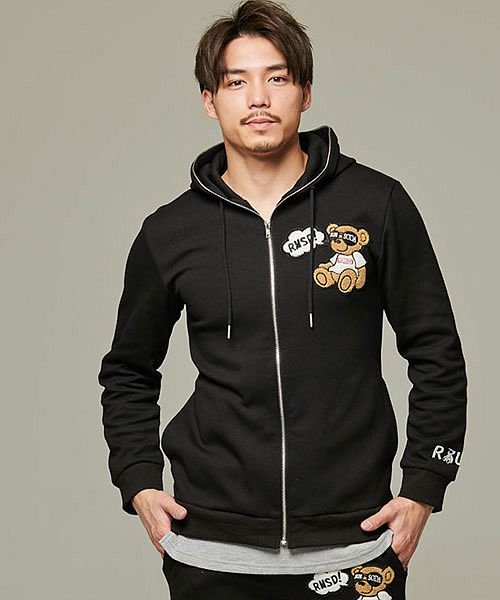 ラッピング不可 ルーム ワッペン くま クマ ベア ジップアップ フーディー スエット スウェット トップス メンズ ベアワッペン貼付けジップアップ長袖パーカー Rumsoda トップス Stfparishschool Org