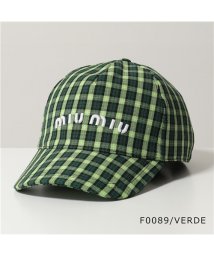 MIUMIU(ミュウミュウ)/【MIUMIU(ミュウミュウ)】ベースボールキャップ 5HC179 2DQ0 レディース プリントファブリック 立体ロゴ刺繍 チェック柄 帽子 /グリーン系
