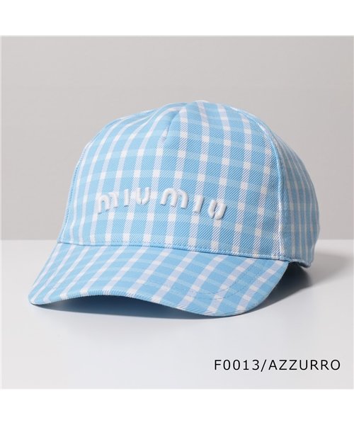 MIUMIU(ミュウミュウ)/【MIUMIU(ミュウミュウ)】ベースボールキャップ 5HC179 2DQ0 レディース プリントファブリック 立体ロゴ刺繍 チェック柄 帽子 /ライトブルー