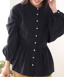 OMNES(オムネス)/【OMNES】塩縮加工 タイプライター 裾ギャザーバンドカラーシャツ/ブラック