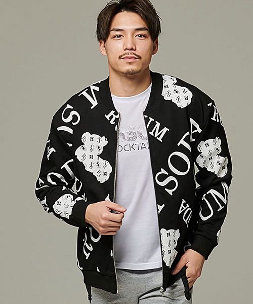 Rumsoda ベア総柄ジップアップブルゾン メンズ ブランド ジャケット スタジャン スタジアムジャンパー ベア 熊 総柄 ジップアップ ロゴ ホワイト 白 エスビーセレクト Sb Select Magaseek