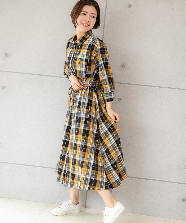 リアルサープラス チェック柄コットンシャツワンピース 安い購入