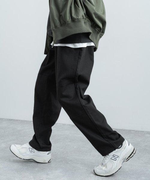 ロッキーモンロー Rocky Monroe ワークパンツ スケーターパンツ メンズ イージー ロング シンプル ストリート カジュアル 綾織 ダブルニー 綿 シェフ コック ビストロ 無地 ワイド テーパ Magaseek