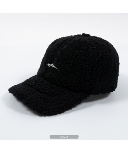 1111clothing(ワンフォークロージング)/キャップ メンズ ローキャップ レディース ボア 帽子 ◆ボア ロゴ刺繍 LOWCAP◆ ワンポイント 刺繍 帽子 男女兼用 大きめ 大きいサイズ 韓国ファッシ/ブラック