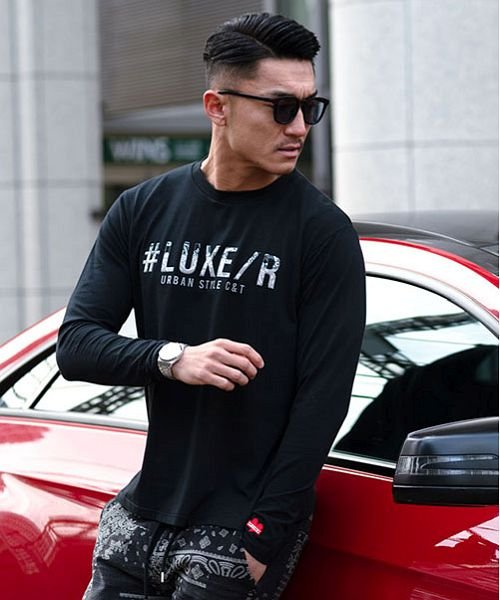 SB Select(エスビーセレクト)/LUXE/R ロゴジェルプリントクルーネック長袖Tシャツ ロンT メンズ ブランド スポーツ ジムウェア 筋トレ トップス 大人 ロゴ クルーネック 伸縮 スト/ブラック