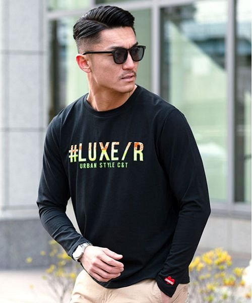 Luxe R ロゴジェルプリントクルーネック長袖tシャツ ロンt メンズ ブランド スポーツ ジムウェア 筋トレ トップス 大人 ロゴ クルーネック 伸縮 スト エスビーセレクト Sb Select Magaseek