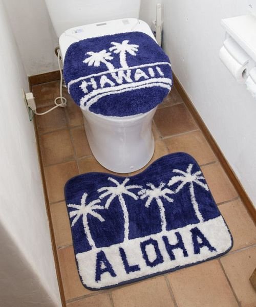 KAHIKO(カヒコ)/【Kahiko】HAWAIIAN TOILETRY COVER＆MAT トイレセット パームツリー 4ILP2155/ネイビー