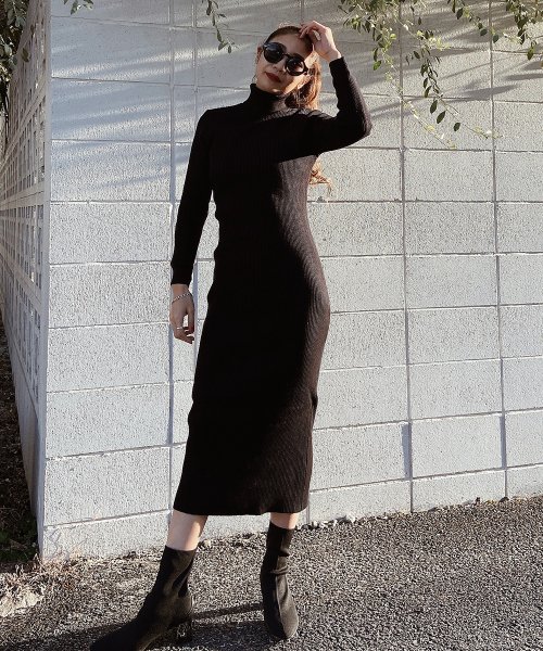 裏起毛タイトハイネックロングワンピース エストレジャ Esutoreja Magaseek