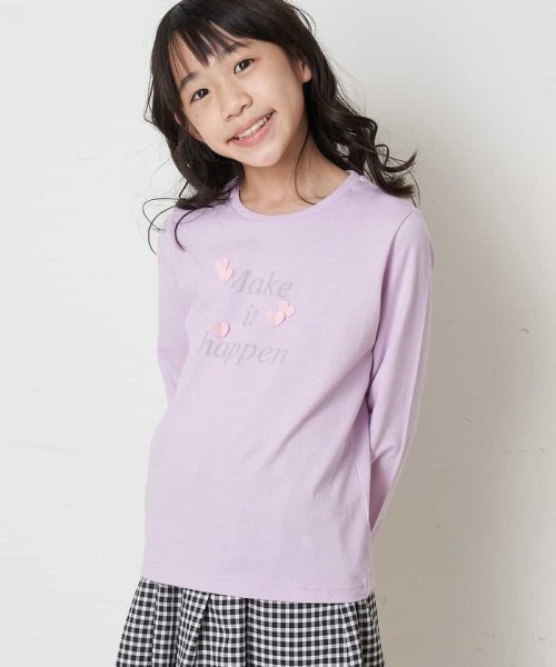 a.v.v(KID'S)(アー・ヴェ・ヴェキッズ)/[140－150]【キレイ長持ち】モチーフ付きロゴプリント長袖Tシャツ/ピンク