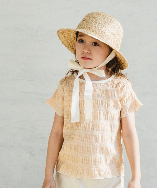 セール ママとおそろい シボ素材 半袖 Tシャツ ギンガムチェック リブ配色 メロー ペアマノン Pairmanon Magaseek