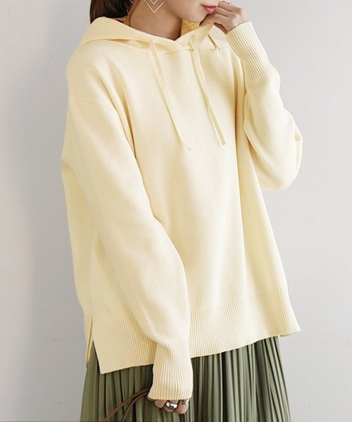 セール スウェットライクニットパーカー M L パーカー ニット レディース 春 春服 春カラー 長袖 アイボリー パウダーブルー レモンイエロー オレンジローズ フー アンドイット And It Magaseek