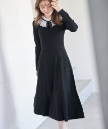 tocco closet luxe(トッコクローゼットリュクス)/リボン×フリルレース襟付きニットワンピース/BLACK