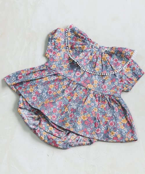 セール ベビー かぞくおそろい ワンピース風 ポンポンテープ フリル 長袖 ロンパース ペアマノン Pairmanon Magaseek