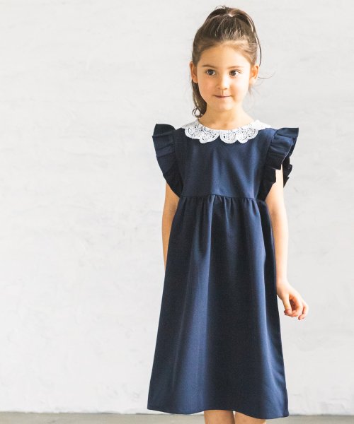 オケージョン レース衿 半袖 フリル フォーマル ワンピース 無地 総柄 チェック柄 ペアマノン Pairmanon Magaseek