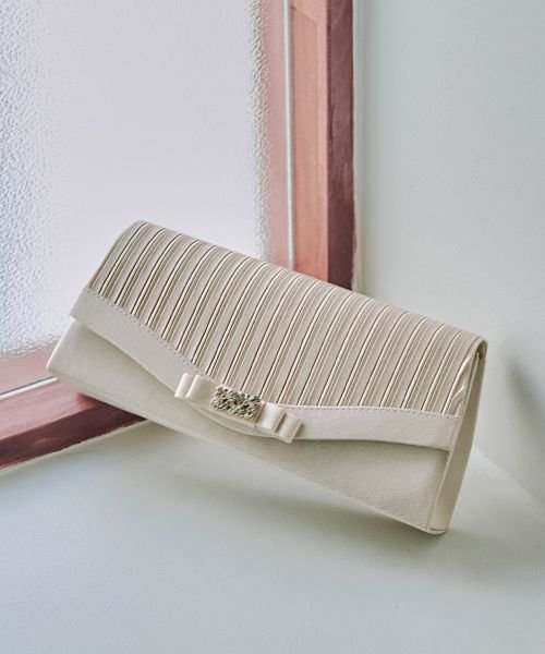 パーティー クラッチ パーティーバッグ ハンドバッグ サテン プリーツ リボン ビジュー ゴールド スクエア ベージュ 長財布 クラッチバッグ ミニ バッグ 2w ニアナ Niana Magaseek