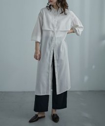 Fashion Letter(ファッションレター)/ひらりと存在感のある大人顔ケープデザインワンピース ケープシャツ デザインシャツ ブラウス シャツワンピース ワンピース ロング丈 レディース ワンピ 長袖 シ/オフホワイト