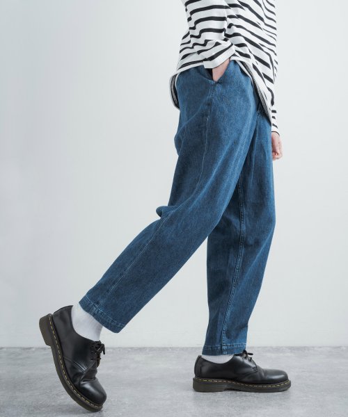 ワイドパンツ デニム メンズ イージー テーパード アンクル 9分丈 ペダルパンツ ウエストゴム ルーズフィット ゆったり Used 無地 シンプル カジュアル ロッキーモンロー Rocky Monroe Magaseek