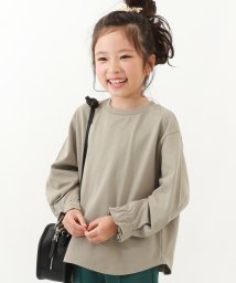 devirock(デビロック)/袖口タック 長袖Tシャツ 子供服 キッズ 女の子 長袖Tシャツ ロンT 綿100% 吸汗/グレージュ