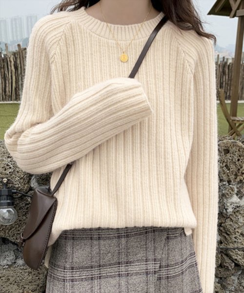 ニット セーター レディース 秋 冬 長袖 ミディアム丈 ハイゲージ モックネック トップス サイドスリット ヘム丈 無地 テディショップ Teddyshop Magaseek