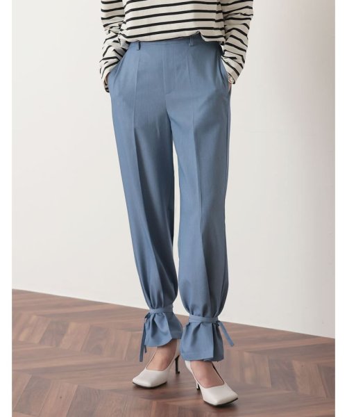 Re:EDIT(リエディ)/[低身長サイズ有]2WAYカラーツイル裾リボンセンタープレスパンツ/ブルー