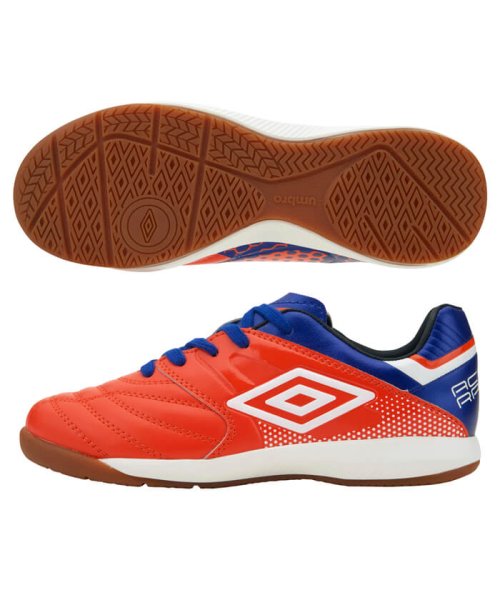 umbro(アンブロ)/アクセレイター TR JR WIDE IN｜ジュニア用｜インドア用｜トレーニングシューズ｜ワイド幅広【アウトレット】/レッド×バイオレット×ホワイト