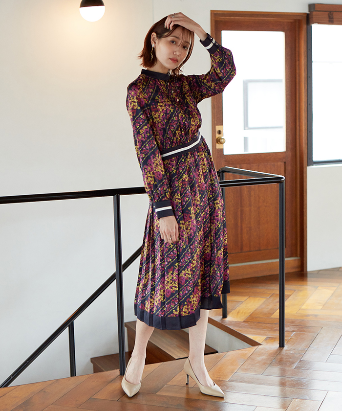 セール】レジメンタルフラワーロールカラータックドレス(504535189