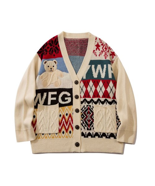 Hook パッチワーク柄ベアイラストカーディガン メンズ Hook フック Hook Magaseek