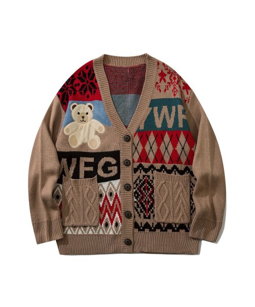 Hook パッチワーク柄ベアイラストカーディガン メンズ Hook フック Hook Magaseek