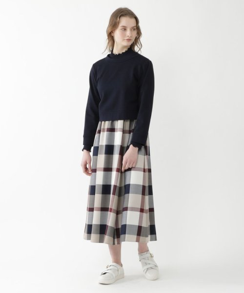 クレストブリッジチェックエアリーツイル カットソーコンビワンピース 