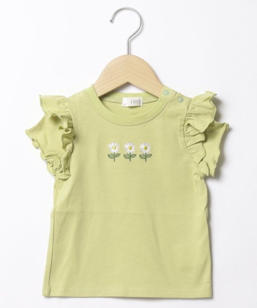 b-ROOM(ビールーム)/Flower刺しゅう半袖Tシャツ/ライトグリーン