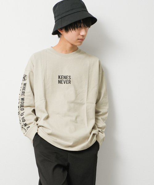 KENES GRAFFITI(ケネスグラフィティ)/袖プリントロングTシャツ/グレー