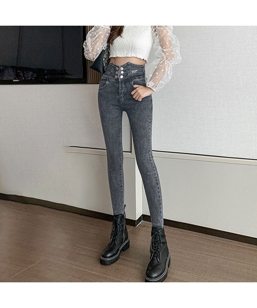 セール ハイウエスト スキニーデニムパンツ 韓国 ミニミニストア Miniministore Magaseek
