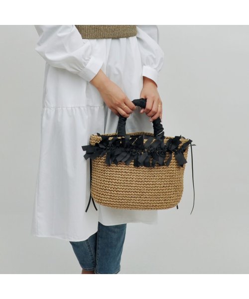 セール カシュカシュ Cachecache ミニリボン付きペーパー手編みトートバッグ カシュカシュ Cache Cache Magaseek