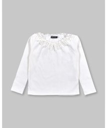 BeBe(ベベ)/フラワー レース 襟 裾 メロウ Tシャツ (90~150cm)/ホワイト