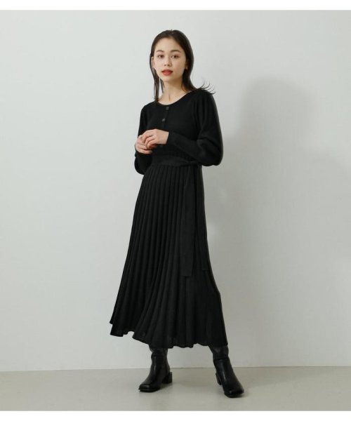 AZUL by moussy(アズールバイマウジー)/PLEATS KNIT ONEPIECE/BLK