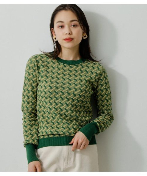 AZUL by moussy(アズールバイマウジー)/JACQUARD KNIT TOPS/柄GRN5