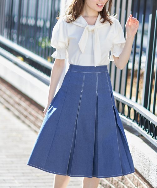 配色ステッチ入りボックスタックプリーツスカート トッコクローゼット Tocco Closet Magaseek