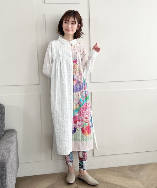 花柄 ストライプ切替シャツワンピース スカラー Scolar Magaseek