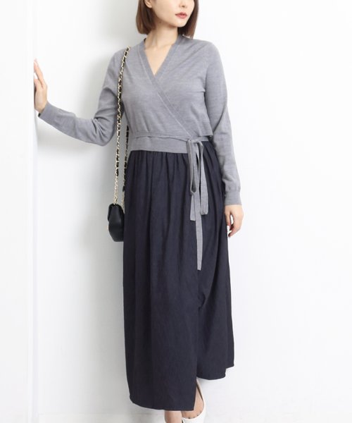 セール 異素材カシュクールワンピース マーサ Martha Magaseek セール 異素材カシュクールワンピース マーサ Martha Magaseek