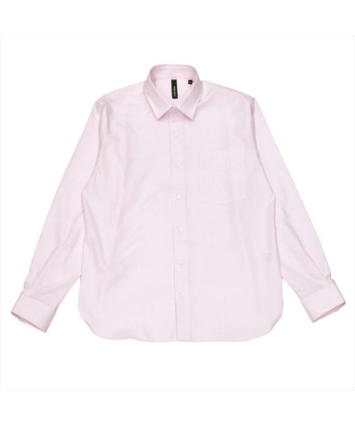 Pitta Re:)(ピッタリ)/形態安定 ワイドカラー ラウンドテール 綿100% 長袖シャツ/ピンク・レッド