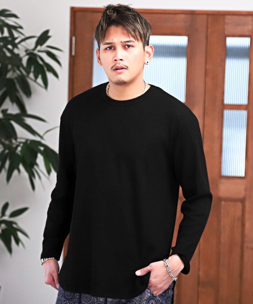 ワッフルクルーネックロンt ロンt メンズ 長袖tシャツ ワッフル ロング丈 ラグスタイル Luxstyle Magaseek